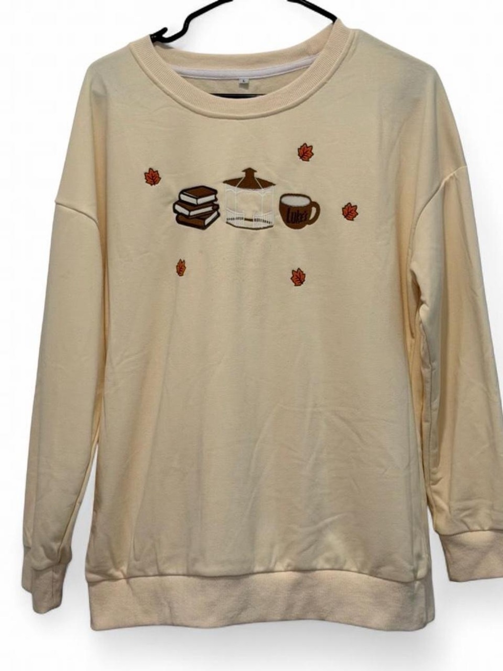 Gilmore Girls Inspired Cream Sweatshirt with  Luke’s Diner motif Large